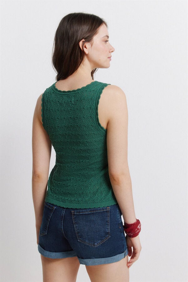 Springfield Pointelle knit button T-shirt green