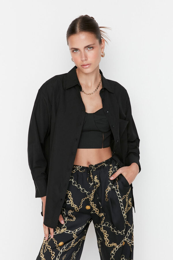 Trendyol Camisa algod&oacute;n negro