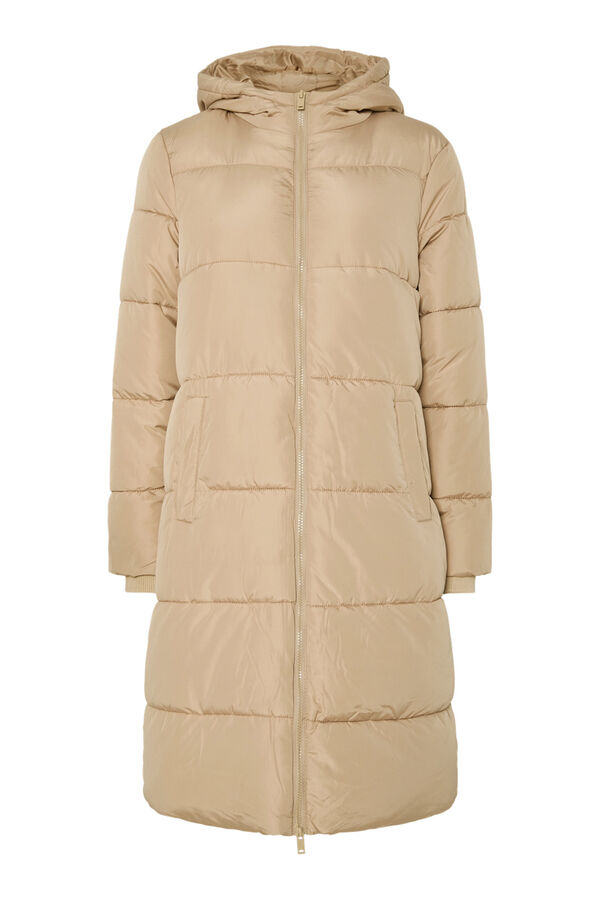 Pieces Padded coat with hood and pockets brown