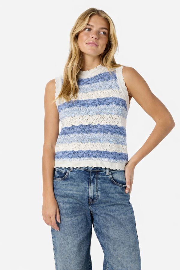 Noisy May Sleeveless pointelle knit top blue