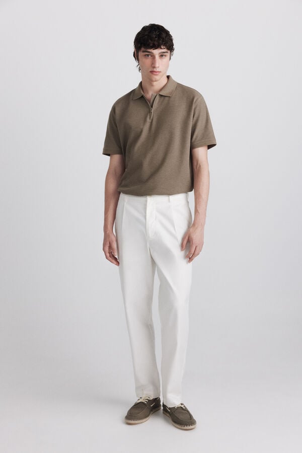 Springfield Zip fastening structure polo shirt beige