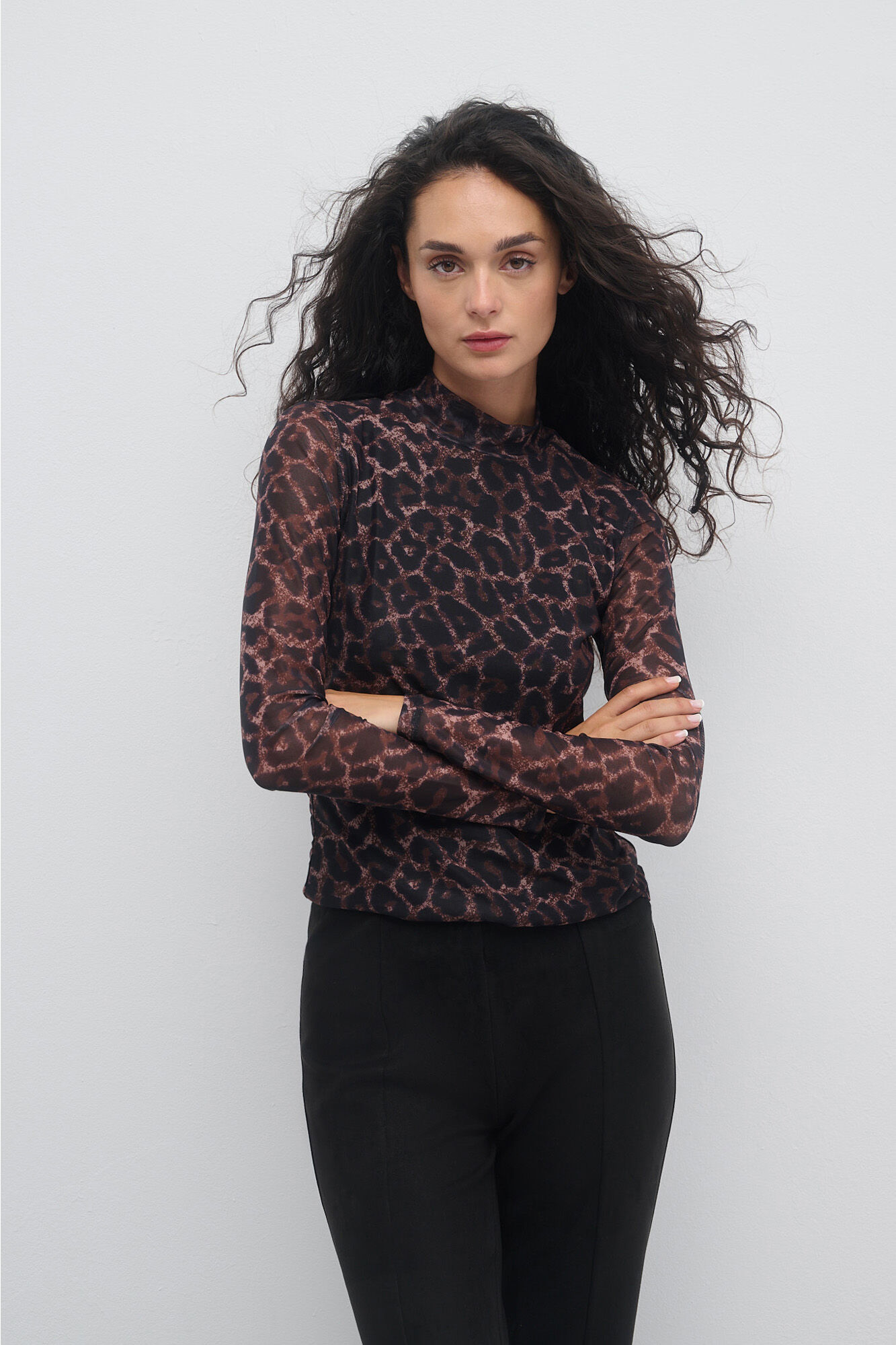 Only Top manga larga animal print