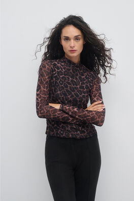 Top manga larga animal print