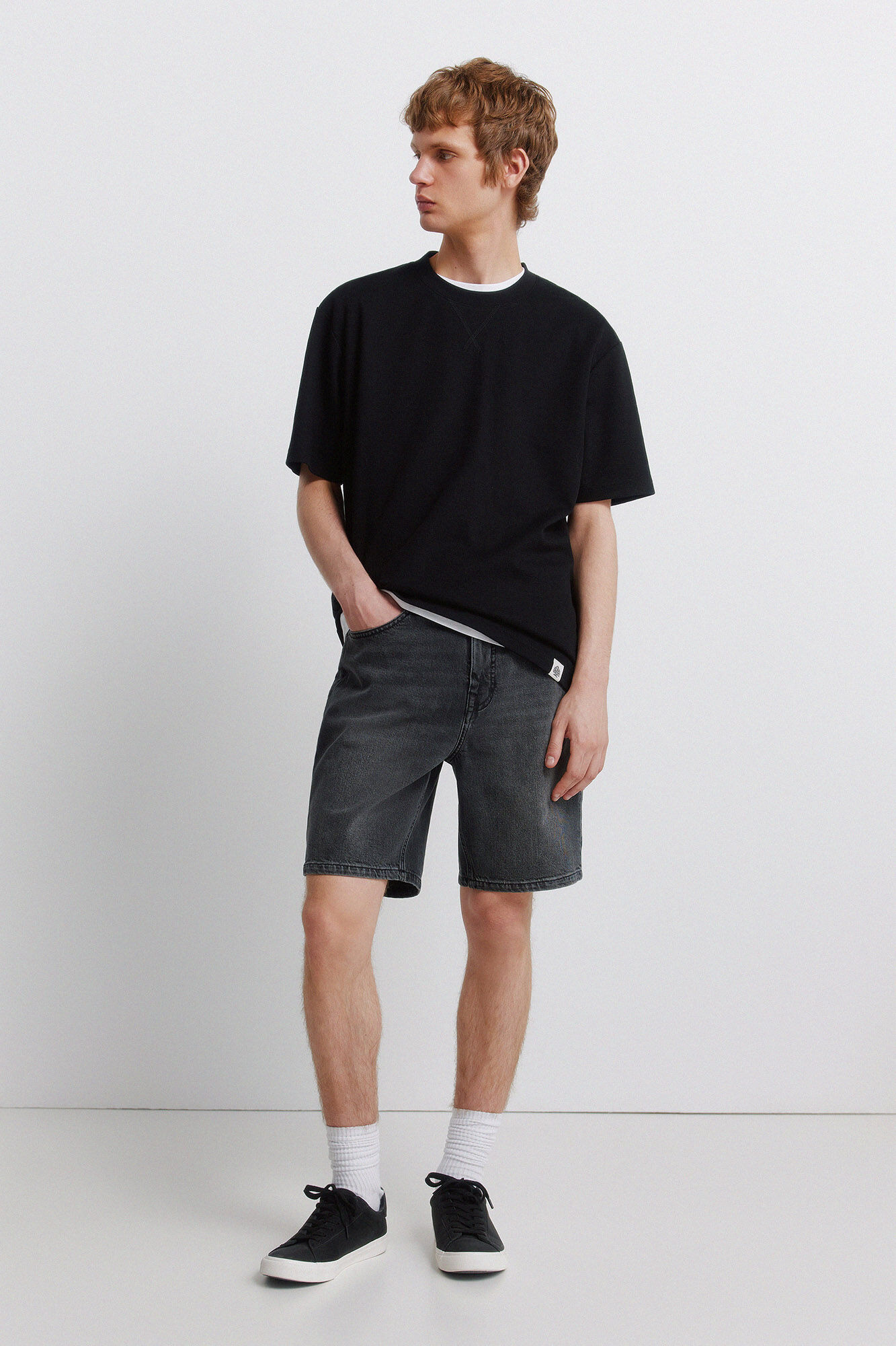 Springfield Black regular fit washed denim Bermuda shorts