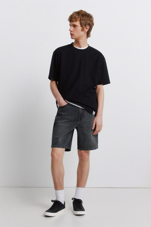 Springfield Black regular fit washed denim Bermuda shorts grey