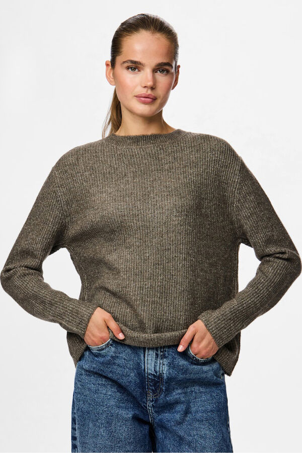 Pieces Reversible jersey knit cardigan with tie nude