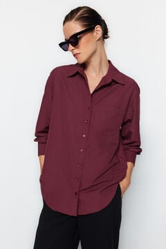 Trendyol Camisa de algod&oacute;n oversize burdeos
