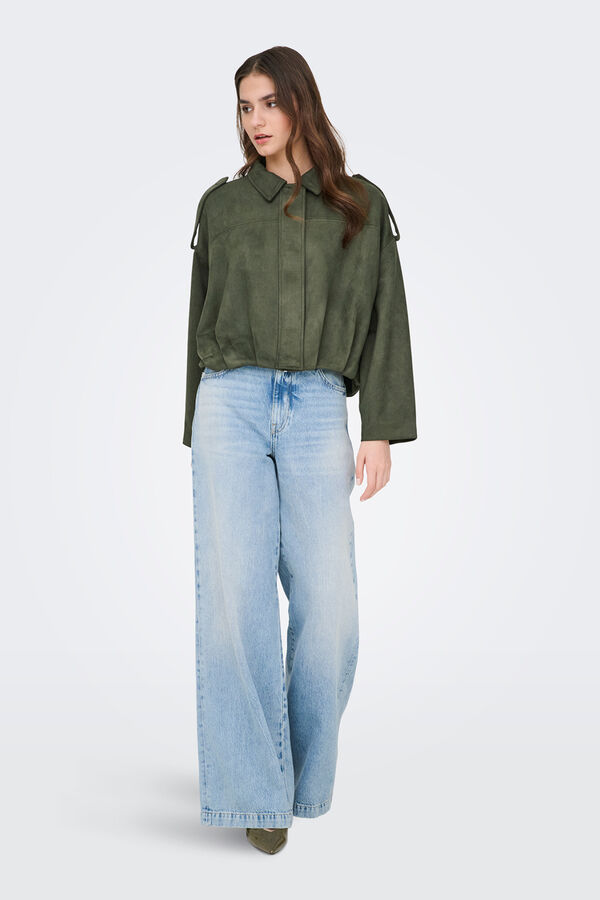 JDY Suede-effect bomber jacket green