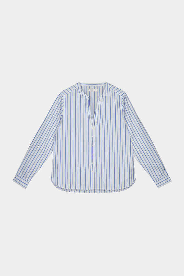 Springfield Striped cotton mandarin collar blouse blue mix