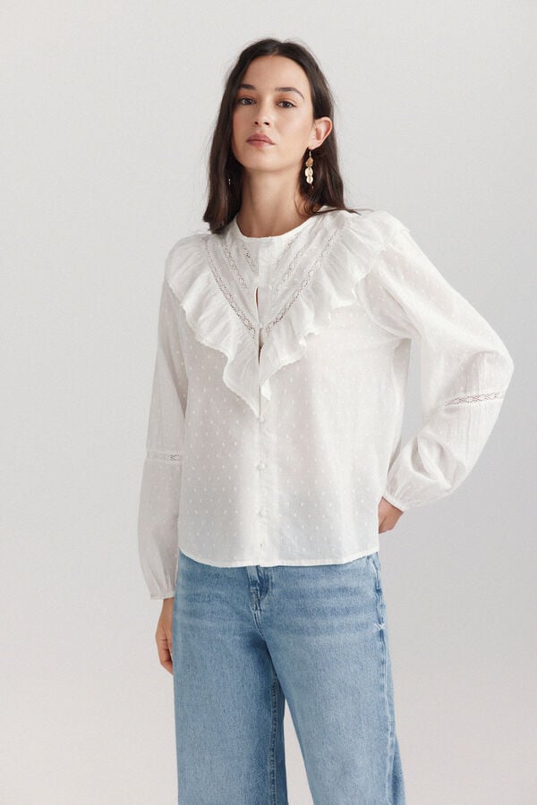 Springfield Blusa rom&acirc;ntica com folho em plumeti branco