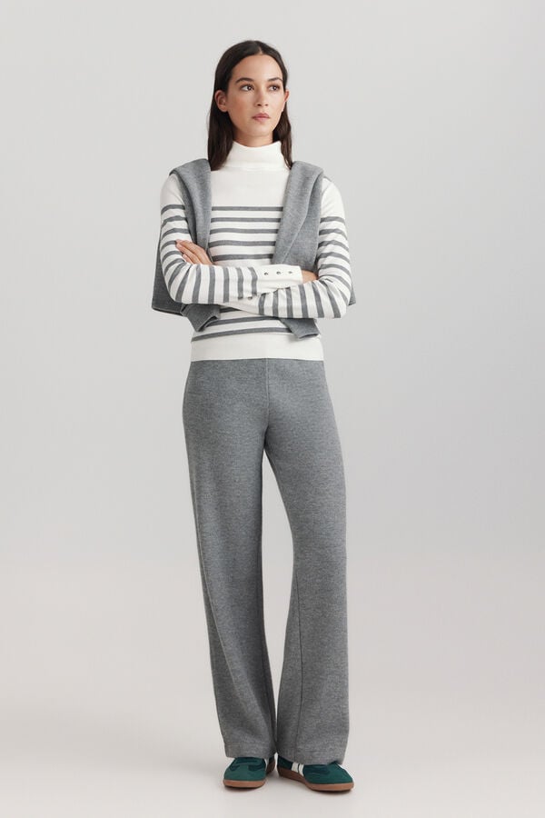 Springfield High neck jumper with button cuffs beige