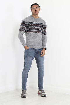 Springfield Knit jumper with jacquard panel grey