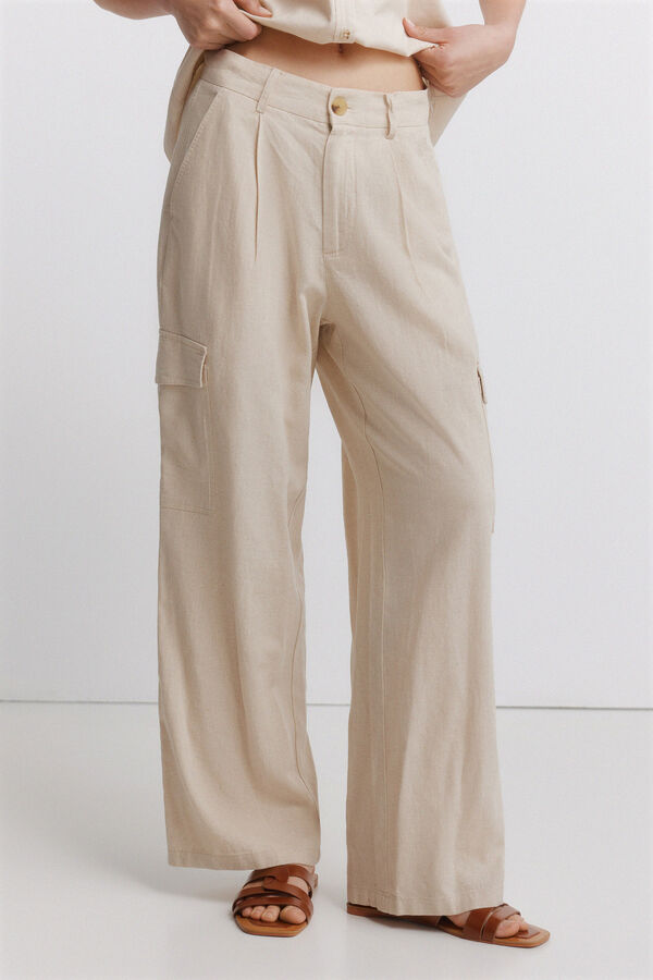 Springfield Linen cargo trousers nude