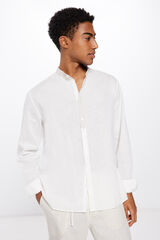 Springfield Camisa lino cuello mao contraste estampado fondo blanco