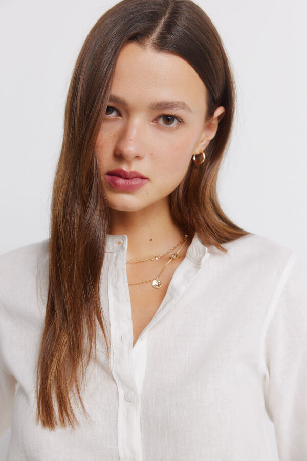 Springfield Linen long sleeve mandarin collar shirt brown