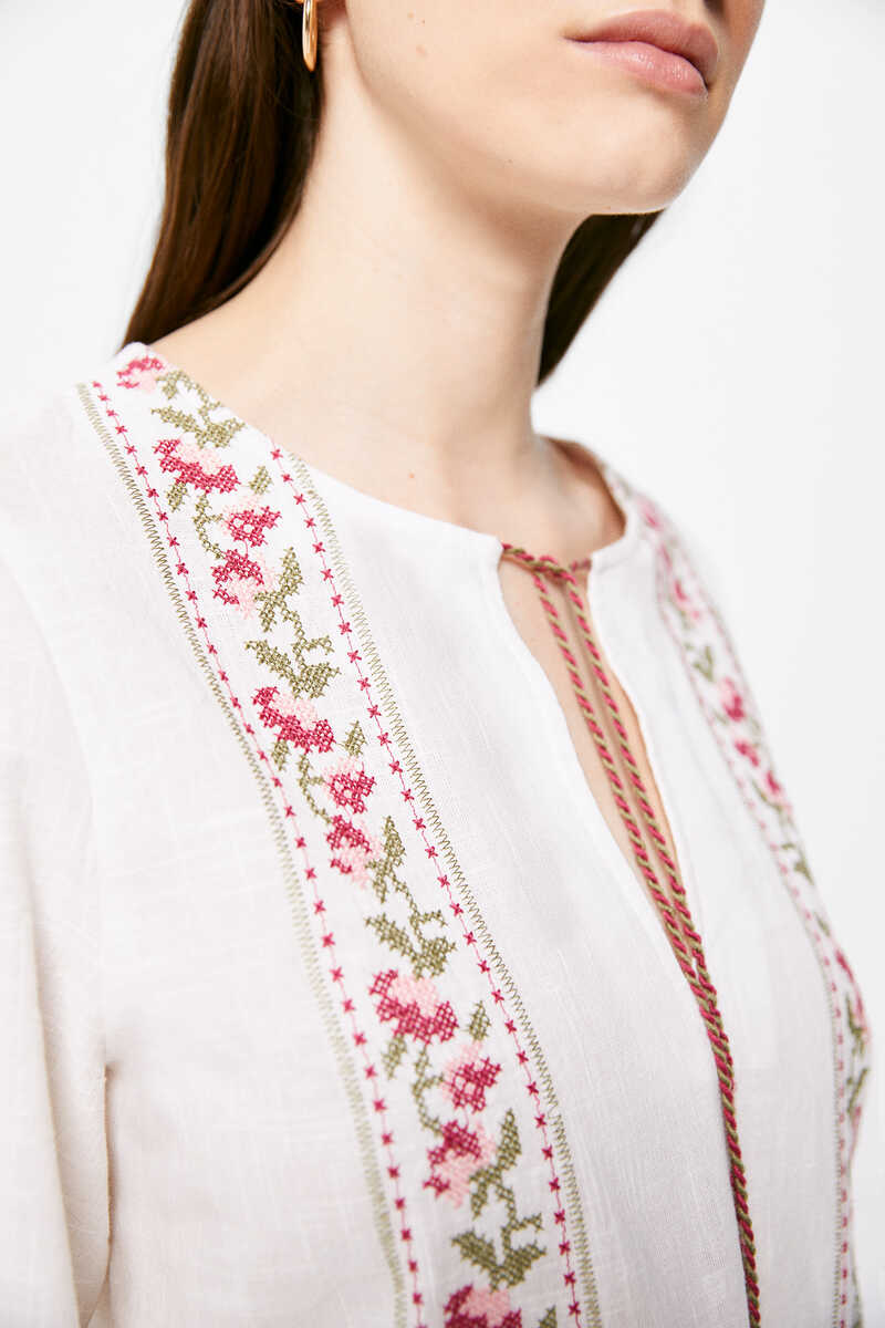 Springfield Ethnic Blouse with Embroidered Bordering  camel