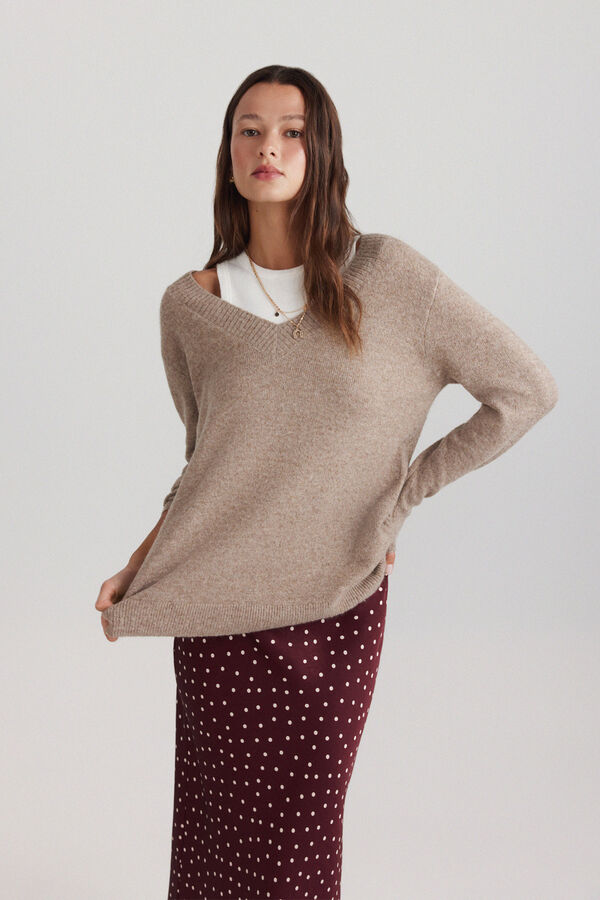Springfield Oversize V-neck jumper nude