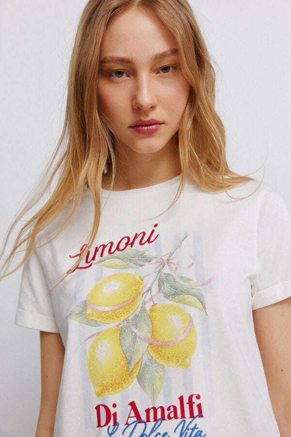 Springfield T-shirt de manga curta com desenho bege