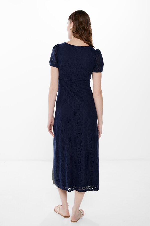 Springfield Crochet midi dress with buttons navy