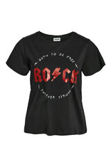 Noisy May Basic T-shirt with rock print: A rebellious touch for your casual style. black