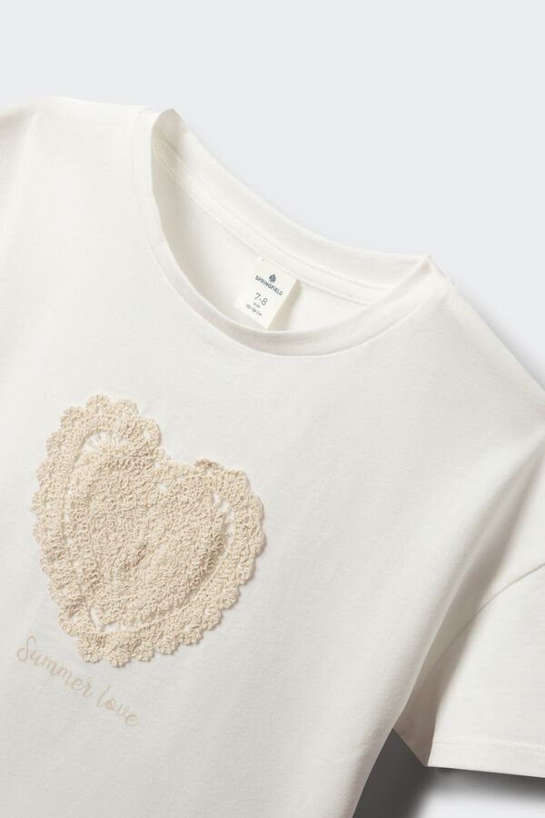 Springfield Kids Majica sa srcem heklana za devojčice Bež