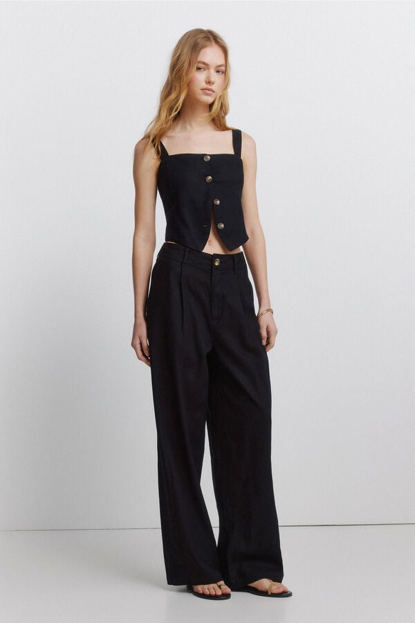 Springfield Black linen vest top black