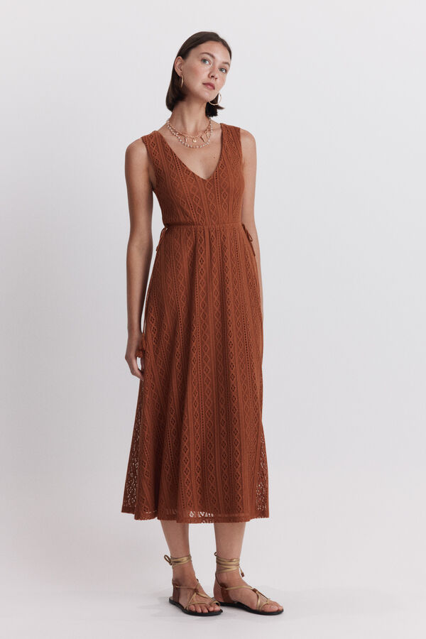 Springfield Lace-up midi dress red