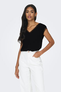 Springfield Short-sleeved lace trim blouse black