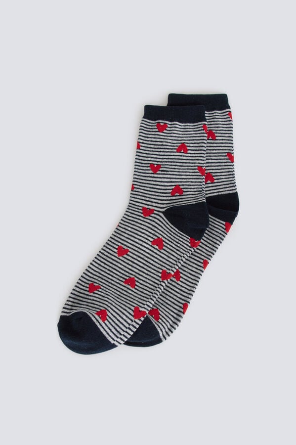 Springfield Long striped with hearts sock grey