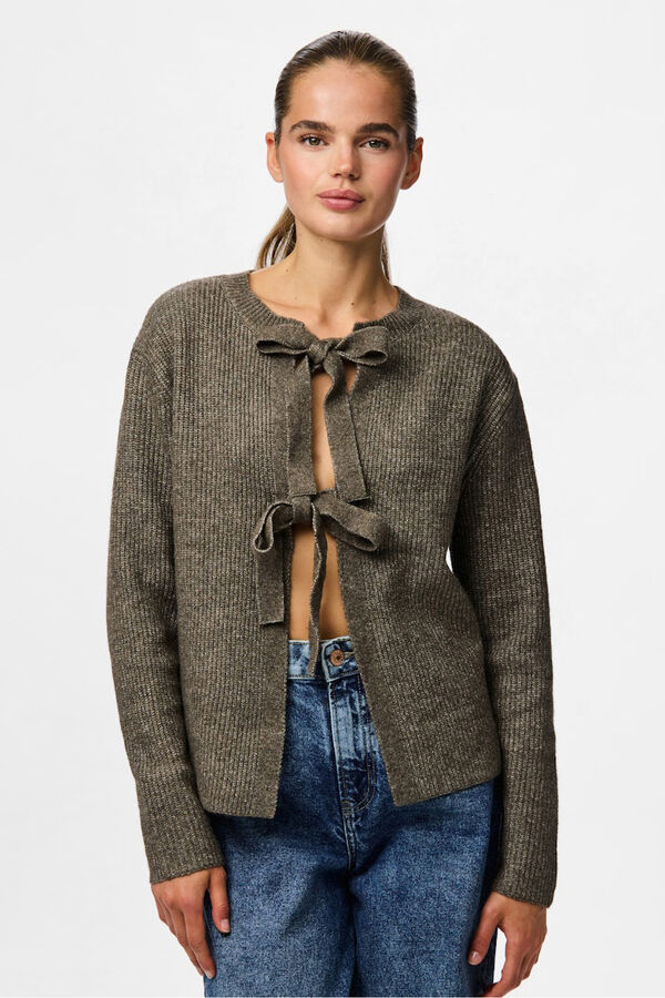 Pieces Reversible jersey knit cardigan with tie nude