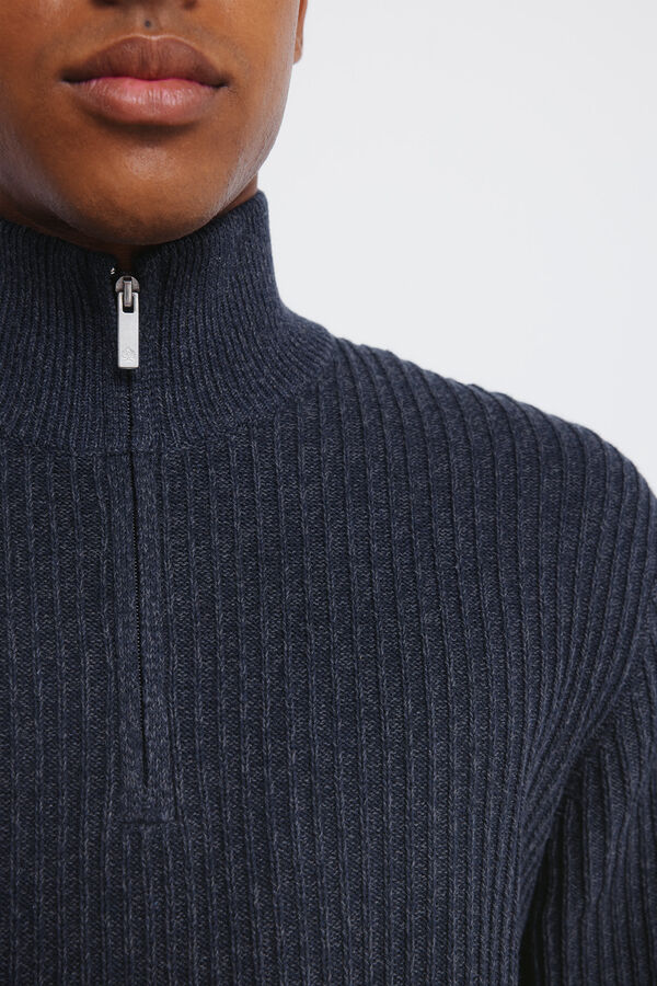 Springfield Ribbed zip fastening jumper blue