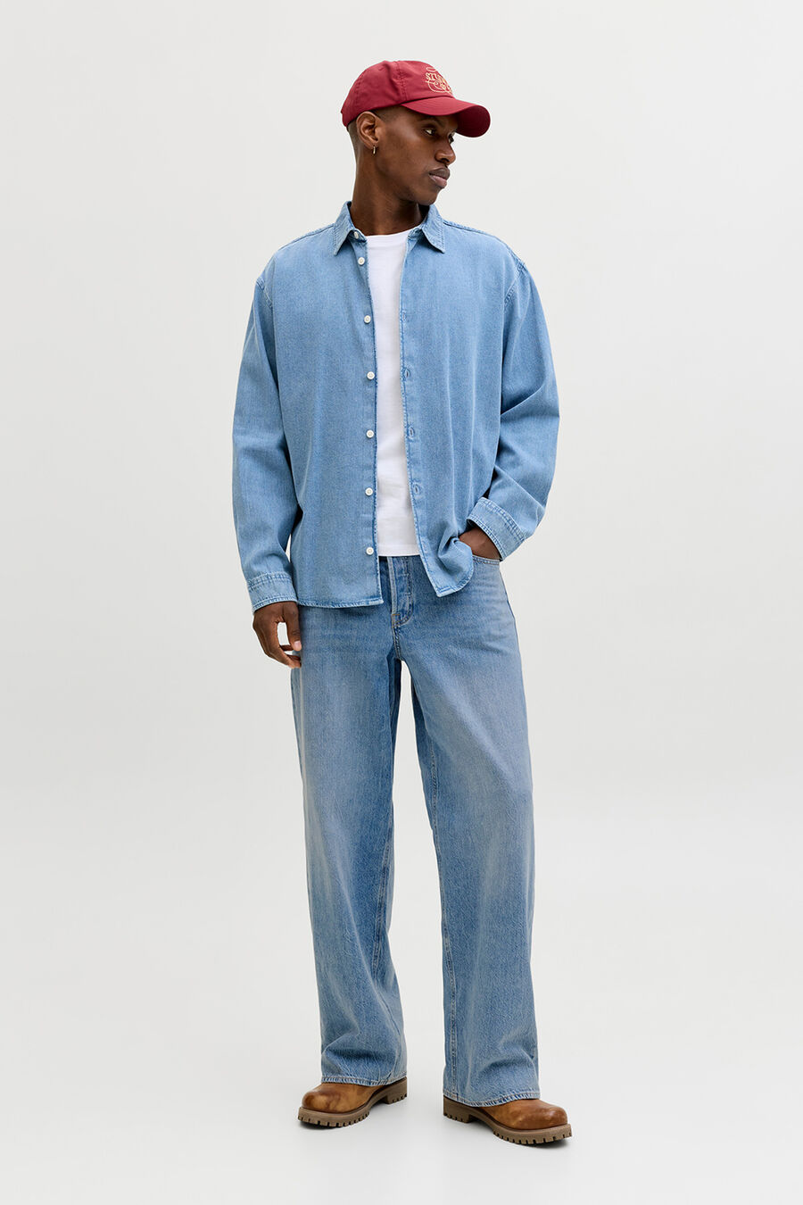 Jeans wide tiro medio algodón