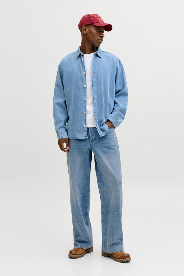 Jack & Jones Cotton wide leg mid-rise jeans bleu