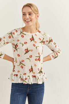Springfield Shirt mit Print Saum R&uuml;schen mittelbeige