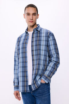 Springfield Camisa seersucker cuadros azul medio