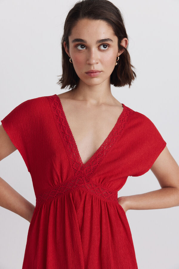 Springfield Border print short sleeve midi dress burgundy