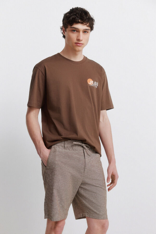 Springfield Bermuda en lin coupe slim confortable nude