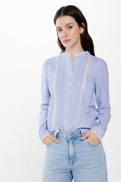 Springfield Striped cotton blouse with lace blue