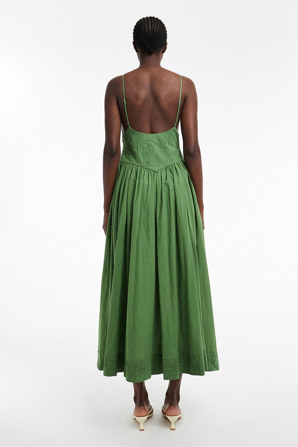 Topshop Embroidered details long dress green