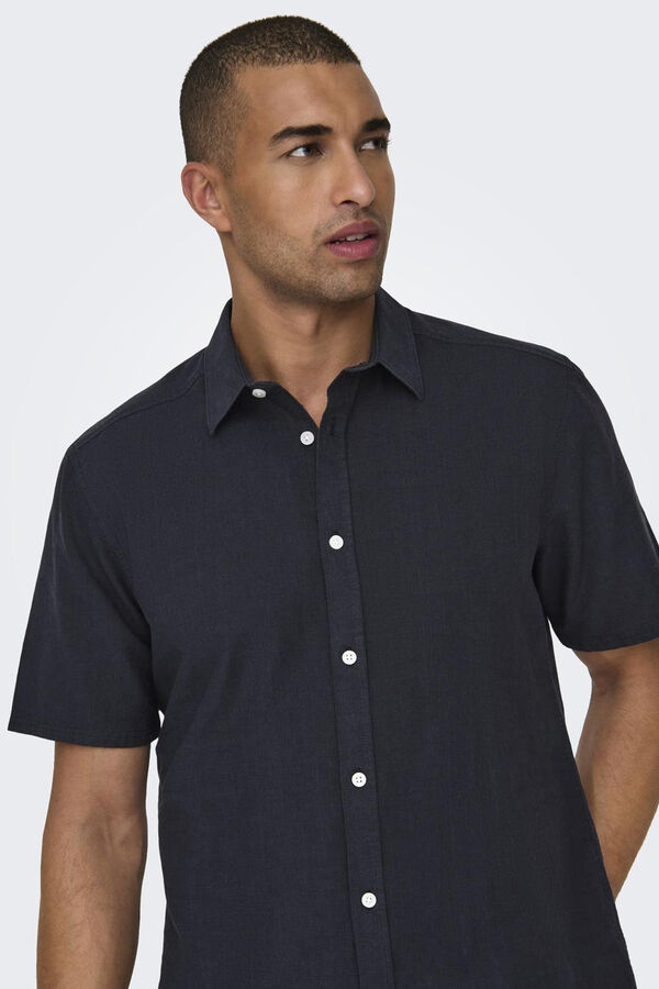 Springfield Linen shirt with short sleeves navy