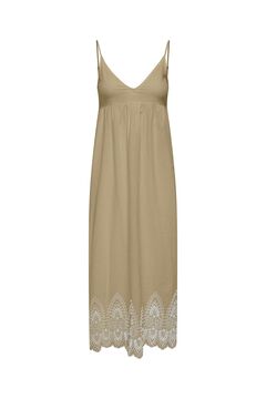 Only Vestido largo detalle bordados nude