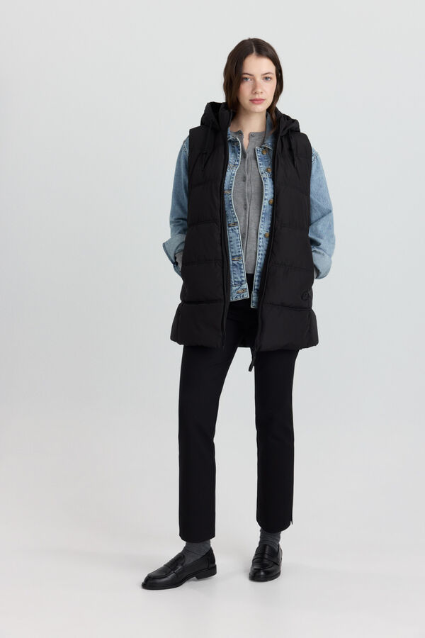 Springfield Long down gilet with hood black