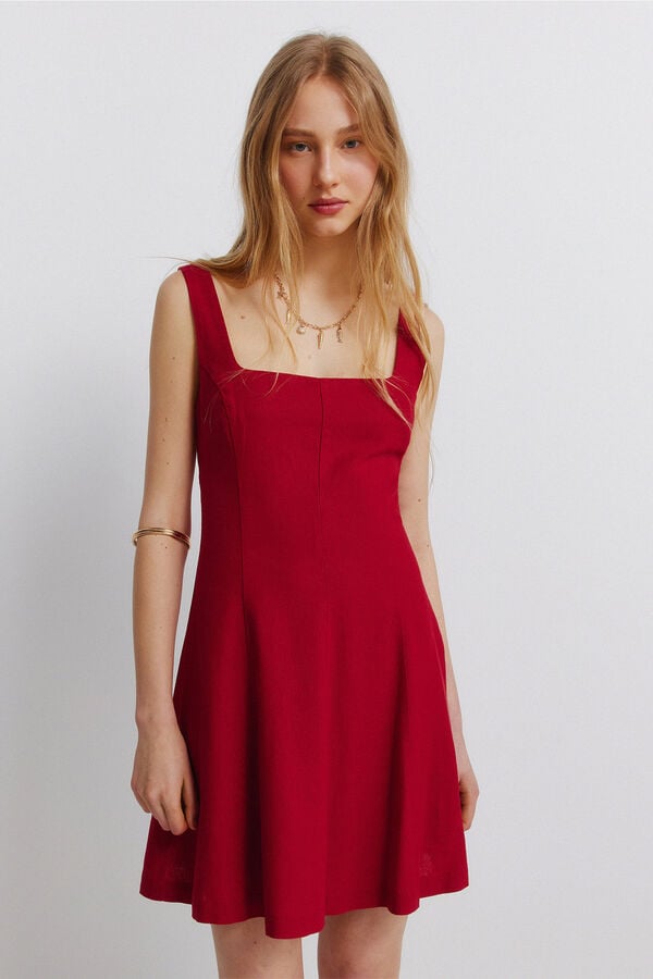 Springfield Linen short strap dress red