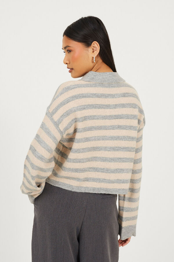 Brave Soul Jersey a rayas con cuello polo gris