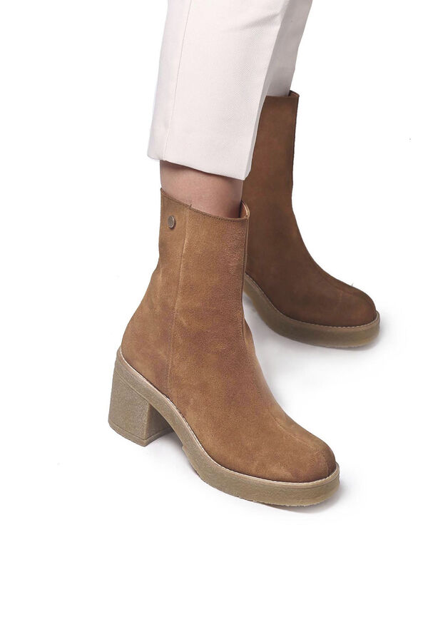 Springfield Women's ankle boot with wide heel in split leather  srednja bež