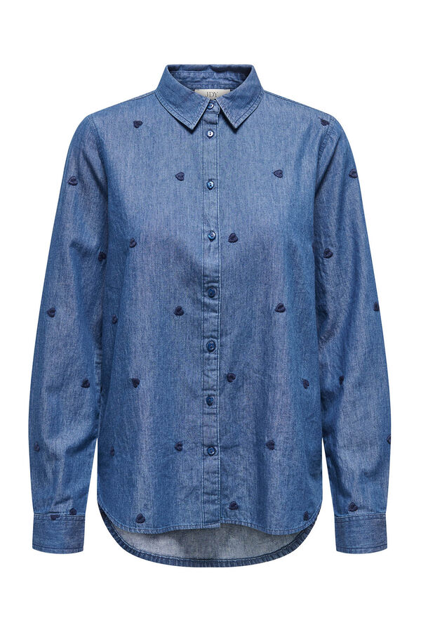 JDY Camisa de ganga bordada azul