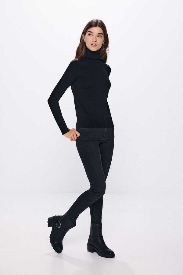 Springfield high neck sweater with buttons at cuffs black