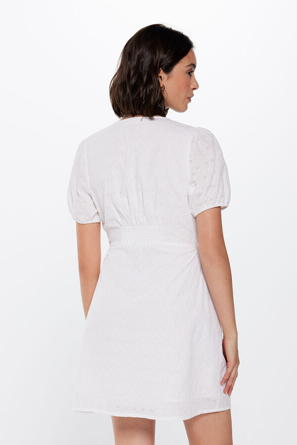 Springfield Kurzes Kleid Schiffly-Stickerei blanco