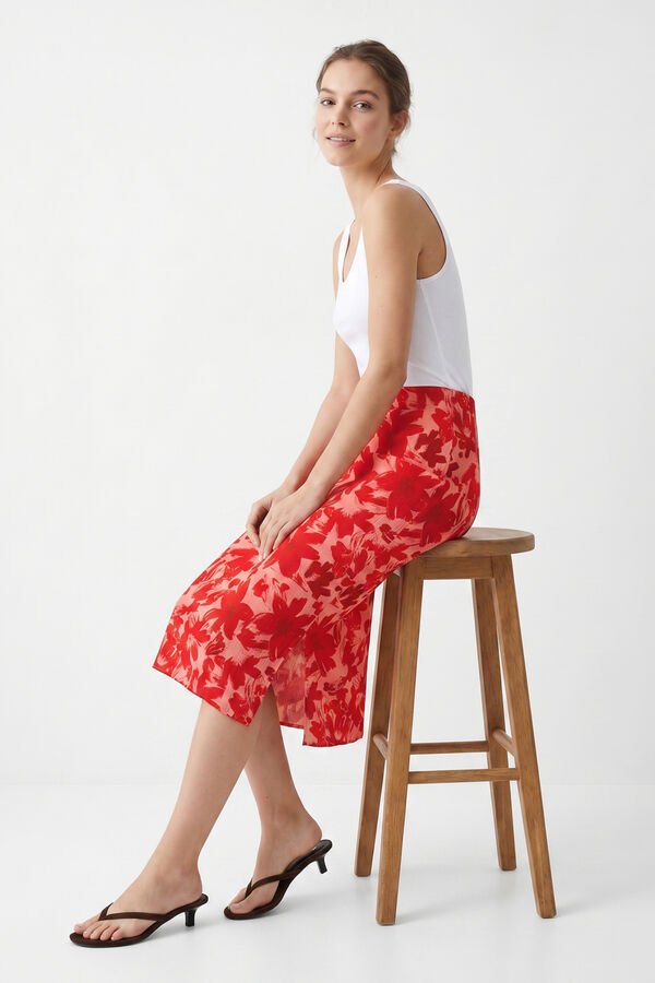 Pieces Printed midi skirt burgundy