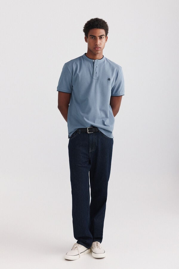 Springfield Piqu&eacute; mandarin collar slim fit polo shirt blue